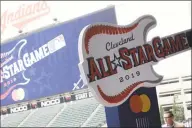 ?? Tony Dejak / Associated Press ?? The logo for the 2019 All- Star Game is displayed in 2018 in Cleveland. The Indians are reviewing their contentiou­s nickname.