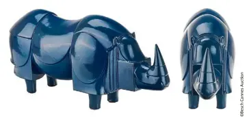  ??  ?? François-Xavier Lalanne (-) - Rhinocéros bleu,  – Bronze à patine émaillée bleue –  x  x  cm – Estimation :   –   €
