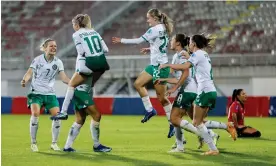  ?? Photograph: Nikola Krstic/Inpho/Shuttersto­ck ?? Republic of Ireland players celebrate after Denise O'Sullivan scores their late winner.