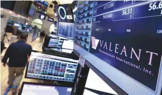  ?? RICHARD DREW ASSOCIATED PRESS ?? L’action de Valeant a perdu 85% de sa valeur en 2016.