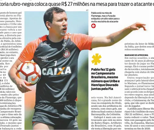  ?? AFP ?? Pablo está na mira do Flamengo, mas o Furacão estipulou um alto valor para a multa rescisória do atacante