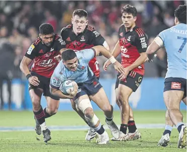  ?? ?? Mosese Tuipulotu on the attack for New South Wales Waratahs during a Super Rugby Pacific match