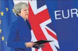  ?? REUTERS ?? Britain's Prime Minister Theresa May arrives at a news conference after an extraordin­ary EU leaders summit to finalise and formalise the Brexit agreement in Brussels, Belgium, on Sunday.