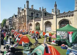  ?? Getty ?? The student protest camp at King’s College, Cambridge.