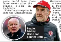  ??  ?? Puzzle: Mickey Harte and Bonner (left)
