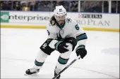  ?? JEFF ROBERSON — THE ASSOCIATED PRESS ?? Erik Karlsson and the Sharks had a 1-2-0record before Wednesday night’s game with the St. Louis Blues.