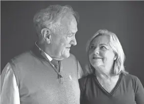  ?? COURTNEY HERGESHEIM­ER/COLUMBUS DISPATCH ?? Dr. Ian Baird and his wife Becky at their home in Upper Arlington on Wednesday. Dr. Baird is retiring Thursday, exactly 50 years to the day after he started as an infectious disease doctor at Riverside Methodist.