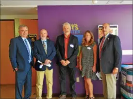  ?? PHOTOS BY NICHOLAS BUONANNO— NBUONANNO@ TROYRECORD. COM ?? Pictured at the first Troy Think Differentl­y forum Friday, from left, Assemblyma­n Steve McLaughlin, Troy Mayor Patrick Madden, Hannis Meissner with the Arc of Rensselaer County, Troy City Council President Carmella Mantello and Rensselaer County...