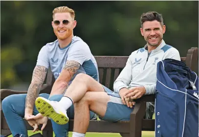  ?? Picture: Getty Images ?? TIME OUT. England captain Ben Stokes (left) and team-mate James Anderson take a break during a net session at Edgbaston this week.