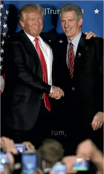  ?? PHOTO: REUTERS ?? US President Donald Trump with incoming US Ambassador Scott Brown on the US election campaign trail.