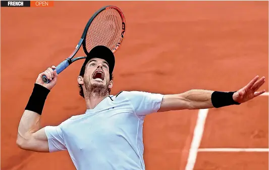  ?? AFP ?? Britain’s Andy Murray serves to Karen Khachanov of Russia in their French Open fourth round match in Paris on Monday. Murray won 6-3, 6-4, 6-4.