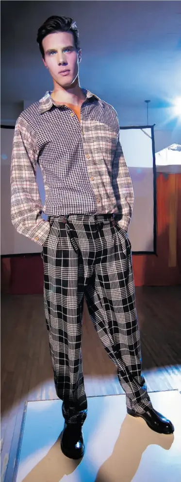  ?? Supplied ?? Mixing prints is a big trend for men, says local designer Stanley Carroll, who designed this outfit.