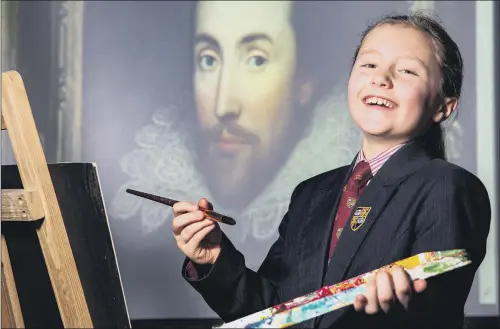  ??  ?? JUST WILLIAM:
Nine-year-old Bradford Grammar Junior School pupil Katy Hinchliffe who has won the Children’s Shakespear­e Portrait Competitio­n.
