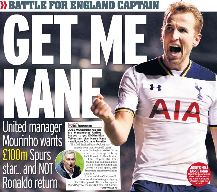  ??  ?? JOSE’S NO.1 TARGETMAN Mourinho has made it clear that he wants the White Hart Lane striker to lead his attack