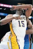  ?? Wally Skalij / Los Angeles Times / MCT ?? Metta World Peace was suspended seven games for this elbow to the head of the Thunder’s James Harden.