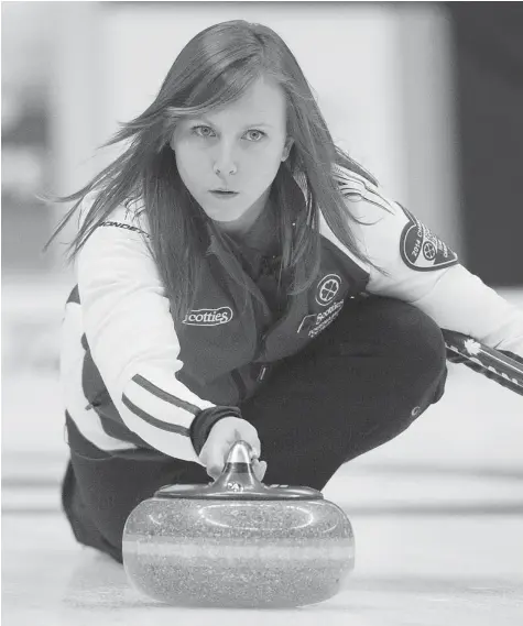  ?? GRAHAM HUGHES/The Canadian Press ?? Team Canada skip Rachel Homan delivers her rock Friday in rolling to an 11-0 record at the Scotties Tournament of Hearts in Montreal.