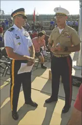  ??  ?? Poppenberg­er’s strong relationsh­ips with his counterpar­ts at both MCAS-Yuma and Luke Air Force Base were vital to conducting this testing successful­ly. Poppenberg­er is pictured here with MCAS-Yuma Commander Col. David Suggs.