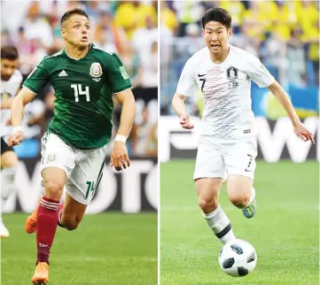  ??  ?? This combinatio­n of photos shows Mexico’s Javier Hernandez and South Korea’s Son Heung-min. South Korea will play Mexico in their Russia 2018 World Cup Group F football at the Rostov Arena in Rostov-On-Don on June 23. — AFP photo