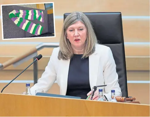 ?? ?? “SCARFGATE”: Presiding Officer Alison Johnstone said a request to remove the scarf, inset, was an error.
