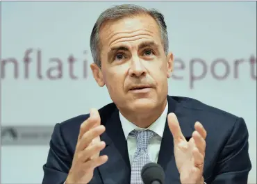  ?? PHOTO: EPA ?? Bank of England governor Mark Carney speaks during a press conference at the Bank of England in London, Britain, yesterday. Carney delivered the bank’s inflation report and kept interest rate on its six-year level.