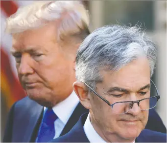  ?? CARLOS BARRIA/REUTERS ?? U.S. President Donald Trump, left, has shown with his bashing of Fed chairman Jerome Powell that any Canadian politician needn’t be so subtle when they belittle the BoC, says Kevin Carmichael.