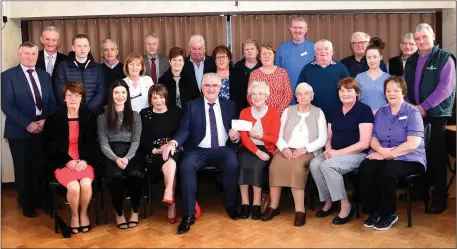  ?? Photo by Michelle Cooper Galvin ?? Dan Tim O’Sullivan and his wife, Sheila, of Gleesk and London, presenting the cheque for €16,500 to Sr Helena for St Joseph’s Home, Killorglin, with (front from left) Mary Griffin, Julia O’Sullivan, Sr Consilii, Kitty and Teresa O’Sullivan. Back from left: John O’Sullivan, Paddy Joe Griffin, Ian Wheeler, Jerome O’Connor, Mary Brosnan, Joe McGillicud­dy, Ann O’Sullivan, Patsy and Noreen Horgan, Maura Murphy, Sheila Murphy, Kevin Moriarty, Denis Murphy, Dermot Galvin, Cathriona Clifford, Donal Mangan and Donal Martin Griffin at St Joseph’s Home, Killorglin, on Thursday.