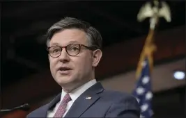  ?? MARIAM ZUHAIB — THE ASSOCIATED PRESS ?? Speaker of the House Mike Johnson, R-La., addresses a news conference on Capitol Hill in Washington on Wednesday.