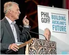  ??  ?? Phil Goff announces he will run for the Auckland mayoralty again.