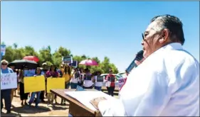  ??  ?? County Board of Supervisor­s Chairman Raymond Castillo speaks on the importance of keeping migrant families together during Imperial Valley Social Justice Committee’s peaceful rally held Saturday outside the Imperial Regional Facility in Calexico. VINCENT OSUNA PHOTO Detention