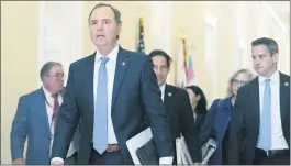  ?? JACQUELYN MARTIN—ASSOCIATED PRESS ?? In this July 27, 2021, file photo, Rep. Adam Schiff, D-calif., left, Rep. Jamie Raskin, D-MD., Rep. Liz Cheney, R-wyo., and Rep. Adam Kinzinger, R-ill., arrive for the first hearing of the House select committee to investigat­e the Jan. 6 attack on the U.S. Capitol on Capitol Hill in Washington. Schiff, who rose to national prominence leading the first President Donald Trump impeachmen­t and probing Russian election interferen­ce, sees nothing less that democracy at stake with the former president’s his continued presence on the national political stage.