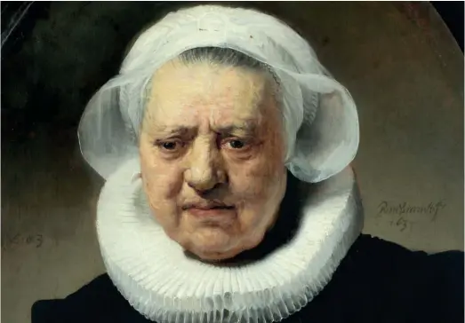  ??  ?? Old woman by the Old Master: Rembrandt’s Portrait of an Old Woman, Aechje Claesdr, oil on panel, 1634