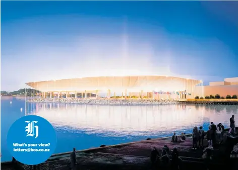  ?? Image / Supplied ?? The proposed partially submerged waterfront stadium on the Bledisloe Wharf.