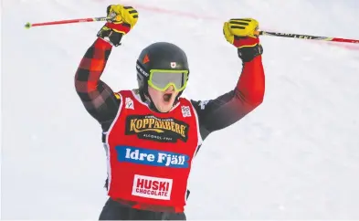  ?? PONTUS LUNDAHL / TT NEWS AGENCY VIA REUTERS ?? Canada's Reece Howden has three wins and has earned $65,000 on the World Cup ski cross circuit this season.