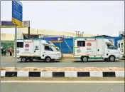  ??  ?? Ambulances to shift patients being readied outside BKC jumbo Covid-19 centre on Saturday.