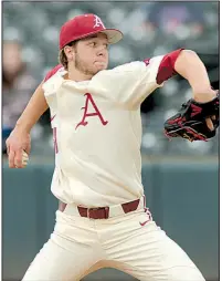  ?? NWA Democrat-Gazette/ANDY SHUPE ?? Arkansas pitcher Caleb Bolden earned his first victory of the season Wednesday after allowing 7 hits with 6 strikeouts to the 24 batters he faced over 6 innings.