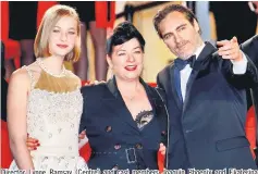  ??  ?? Director Lynne Ramsay (Centre) and cast members Joaquin Phoenix and Ekaterina Samsonov pose at the screening of the film ‘You Were Never Really Here’.