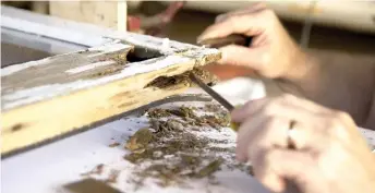  ?? RHINO WOOD REPAIR PHOTOS ?? This rotted window sill is being prepared for repair with an epoxy-based filler system. The rot organisms in wood like this needs to be killed to prevent future rotting around the filler.