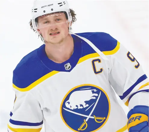  ?? GEOFF BURKE / USA TODAY SPORTS ?? Buffalo Sabres centre Jack Eichel along with teammates Taylor Hall and Jeff Skinner earn a combined US$27 million, yet they only have only one even-strength goal and nine even-strength points 13 games into the season.