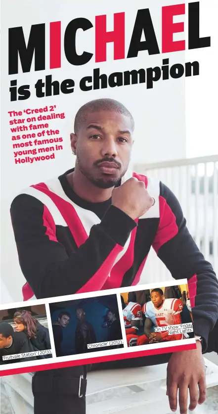  ?? Photos by New York Times and supplied ?? hit. Though the franchise continues Sylvester Stallone’s Rocky movies, this new iteration fits Jordan like a boxing glove: As Adonis Creed, the ambitious athlete stepping out of his late ‘Fruitvale Station’ (2013). ‘Chronicle’ (2012). On TV show ‘Friday Night Lights’.