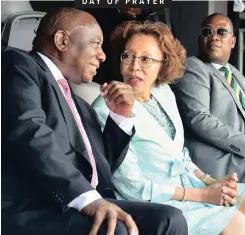  ?? JAIRUS MMUTLE ?? DAY OF PRAYER PRESIDENT Cyril Ramaphosa and his wife, Dr Tshepo Motsepe, attend the National Day of Prayer at the FNB stadium in Johannesbu­rg. Faith-based organisati­ons gathered to pray for divine guidance, leadership and blessings for a bright future for all. |