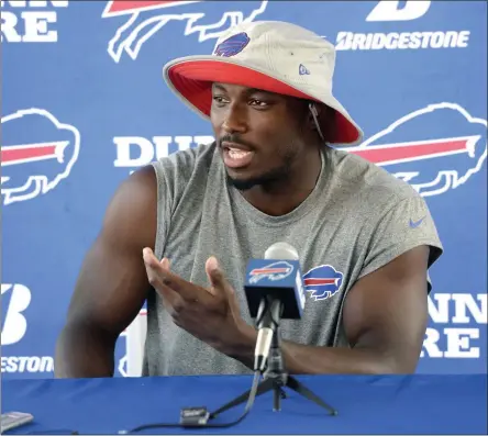  ?? ADRIAN KRAUS - THE ASSOCIATED PRESS ?? FILE - In this July 26, 2018, file photo, Buffalo Bills running back LeSean McCoy speaks to the media at the NFL football team’s training camp in Pittsford, N.Y.