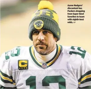  ?? AP ?? Aaron Rodgers’ discontent has Packers dropping from Super Bowl favorites to team with eighth-best odds.