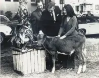 ?? © Bonnie Ora Sherk 1970 ?? Bonnie Ora Sherk discusses her and Howard Levine’s performanc­e art piece “Portable Parks II” with Caltrans officials.