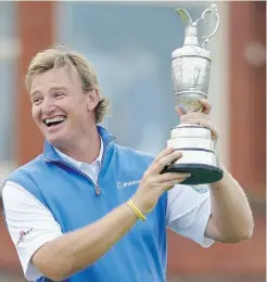  ?? STUART FRANKLIN, GETTY IMAGES ?? Ernie Els of South Africa holds the Claret Jug after winning the 141st British Open at Royal Lytham & St. Annes on Sunday.