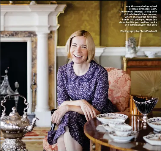  ?? Photograph­y by Chris Cardwell ?? Lucy Worsley photograph­ed at Royal Crescent, Bath. “Jane would often go to stay with rich relatives in their houses, where she was the outsider. I think that once you know this about her life, you read her books in a different way,” she says