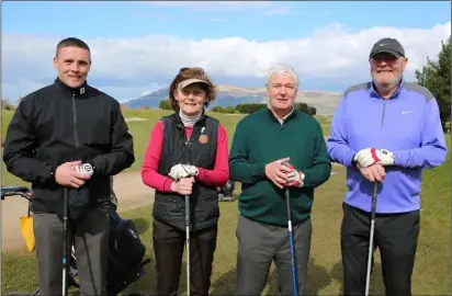  ??  ?? Peter Begley, Jane Fegan, Oliver Dullaghan and Frank Mullen at the Greenore Golf Club Captains’ Drive-in.