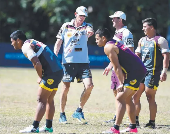  ?? Picture: GETTY IMAGES ?? Broncos coach Wayne Bennett motivates his troops at training yesterday.