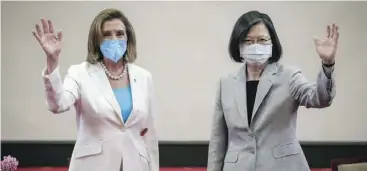  ?? ?? American Speaker of the House of Representa­tives Nancy Pelosi (left) and Taiwanese President Tsai Ing-wen in the Asian country’s capital Taipei this week.