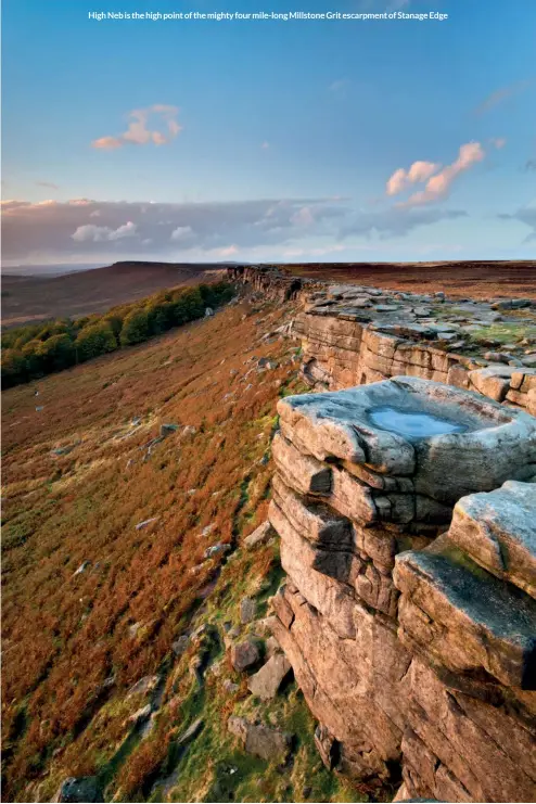  ??  ?? High Neb is the high point of the mighty four mile-long Millstone Grit escarpment of Stanage Edge