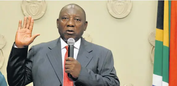  ?? Mike Hutchings ?? > Cyril Ramaphosa is sworn in as South African President in Cape Town, South Africa, yesterday